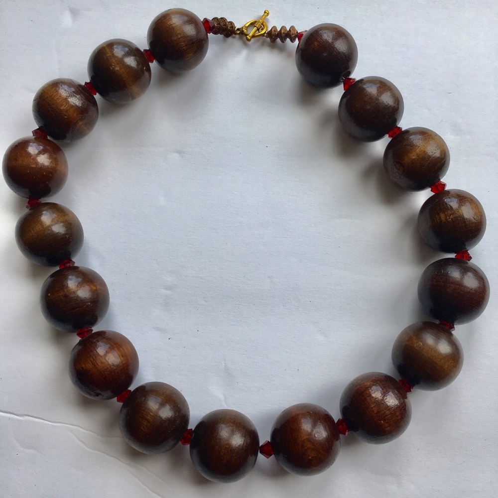 Vintage Polished wood bead necklace